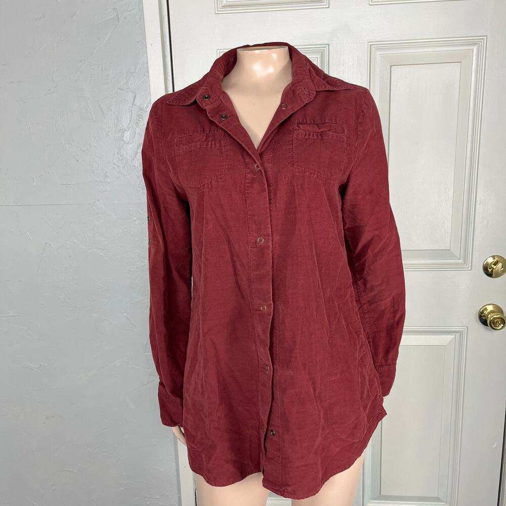 XCVI Long Sleeve Button-Up Blouse in Deep Burgundy